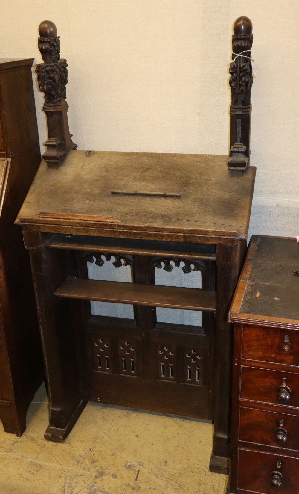 A Gothic oak lecturn, c.1860, W.75cm, D.36cm, H.148cm